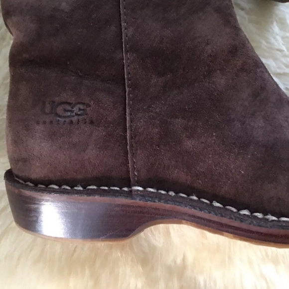 UGG AUSTRALIA Brown Tall Suede Sheepskin Boots Fringe Native Style Sz 6 - Picture 7 of 8